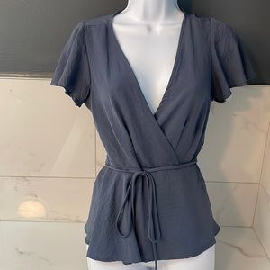 Lulus size S blue plunging v-neck wrap top